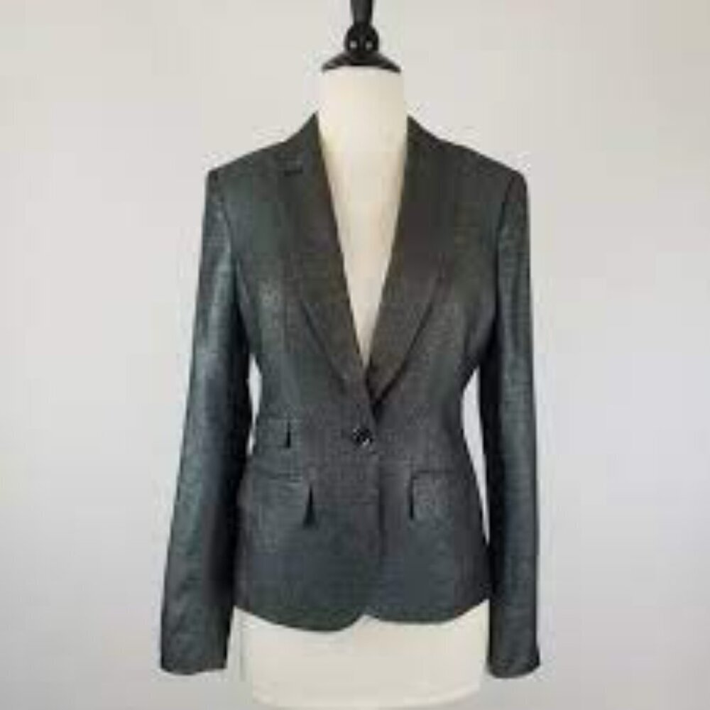 Tory Burch Metallic Black & Silver Shimmer Button Front Blazer Suit Women Size 2